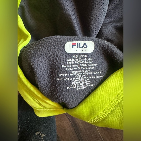 FILA Sport XL Gray Neon Hoodie | Activewear Running Pullover w/ Zip Pocket - Picture 3 of 5
